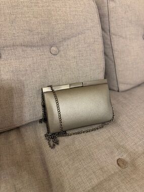 Metallic Pewter Evening Clutch with Chain Strap